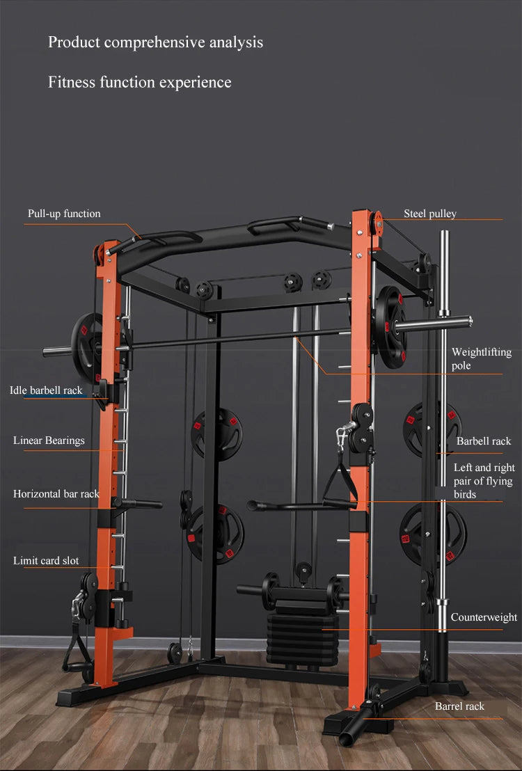 Multi Functional Home Gym Equipment Pull up Bar Pulley Cable Smith Machine Squat Rack