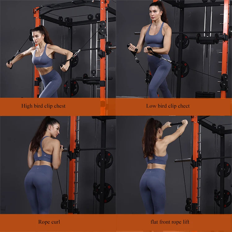 Multi Functional Home Gym Equipment Pull up Bar Pulley Cable Smith Machine Squat Rack